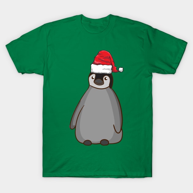 Santa Hat-Wearing Penguin Funny Christmas Holiday T-Shirt by Contentarama